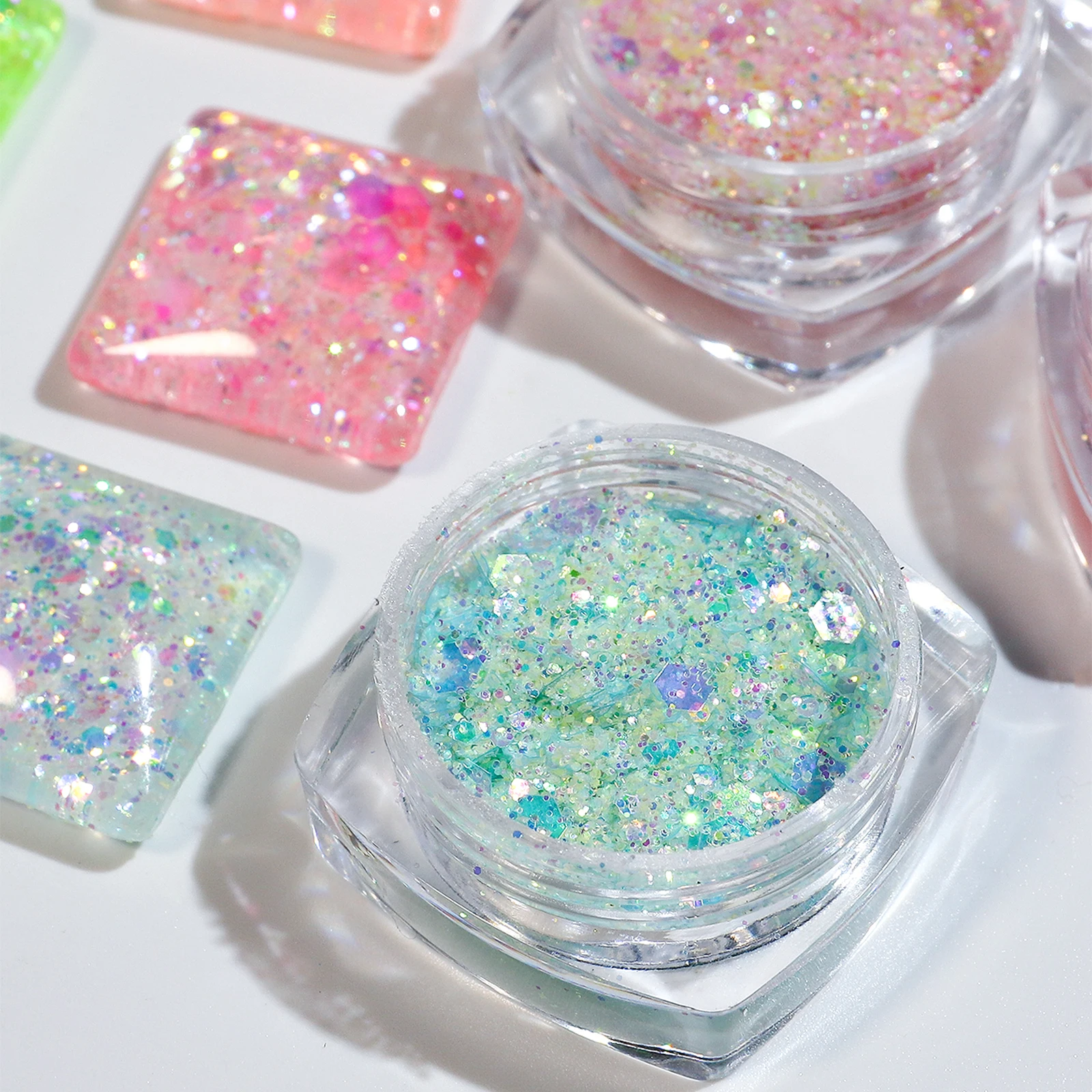 Lentejuelas de estrella brillante para uñas, copos de purpurina holográficos 3D, diseño de anillo mixto, decoraciones de Arte de uñas, manicura iridiscente deslumbrante