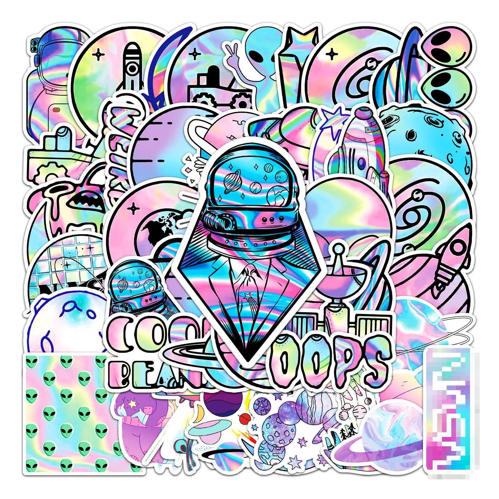 

10/30/50pcs Laser Outer Space Stickers Aesthetic Gradient Cartoon Stickers Funny Car Christmas Gift Kids Toys Laptop Stickers