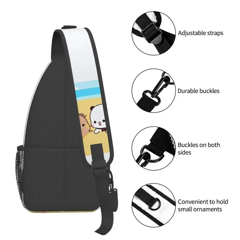 Mochila cruzada de dibujos animados para hombre, morral de hombro de pecho personalizado para viajar, morral de día, melocotón y Goma, Gato Mochi