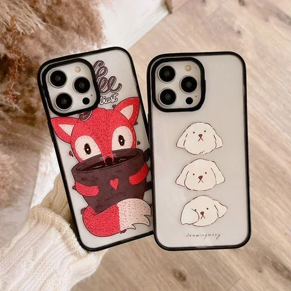 2.0 Upgrade Acrylic Border Fox Dog Phone Case Cover for iPhone 11 12 13 14 15 16 Pro Max Case for iPhone 16 Pro