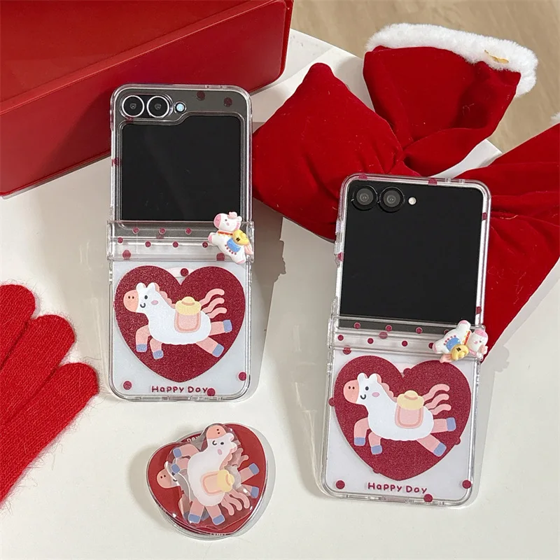 

Cute Heart-shaped Horse 3D for Samsung Galaxy Z Flip 7 6 5 4 Protective Back Cover for ZFlip5 ZFlip6 ZFlip7 Case Shell