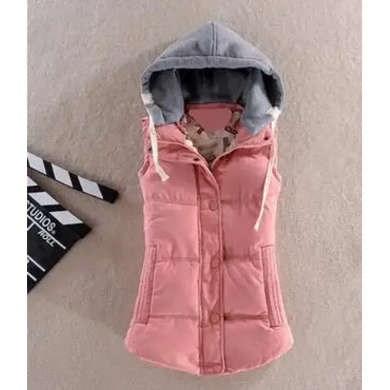 1 pcs/lot Autumn Winter Fashion Cotton Vest Women Patchwork Sleeveless Hooded Collar Casual Vest