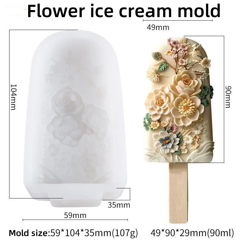 

2024New Flower Creative Ice Cream Mold DIY Homemade Creative Chinese Carved Flower Ice Cream Popsicle Silicone Mold