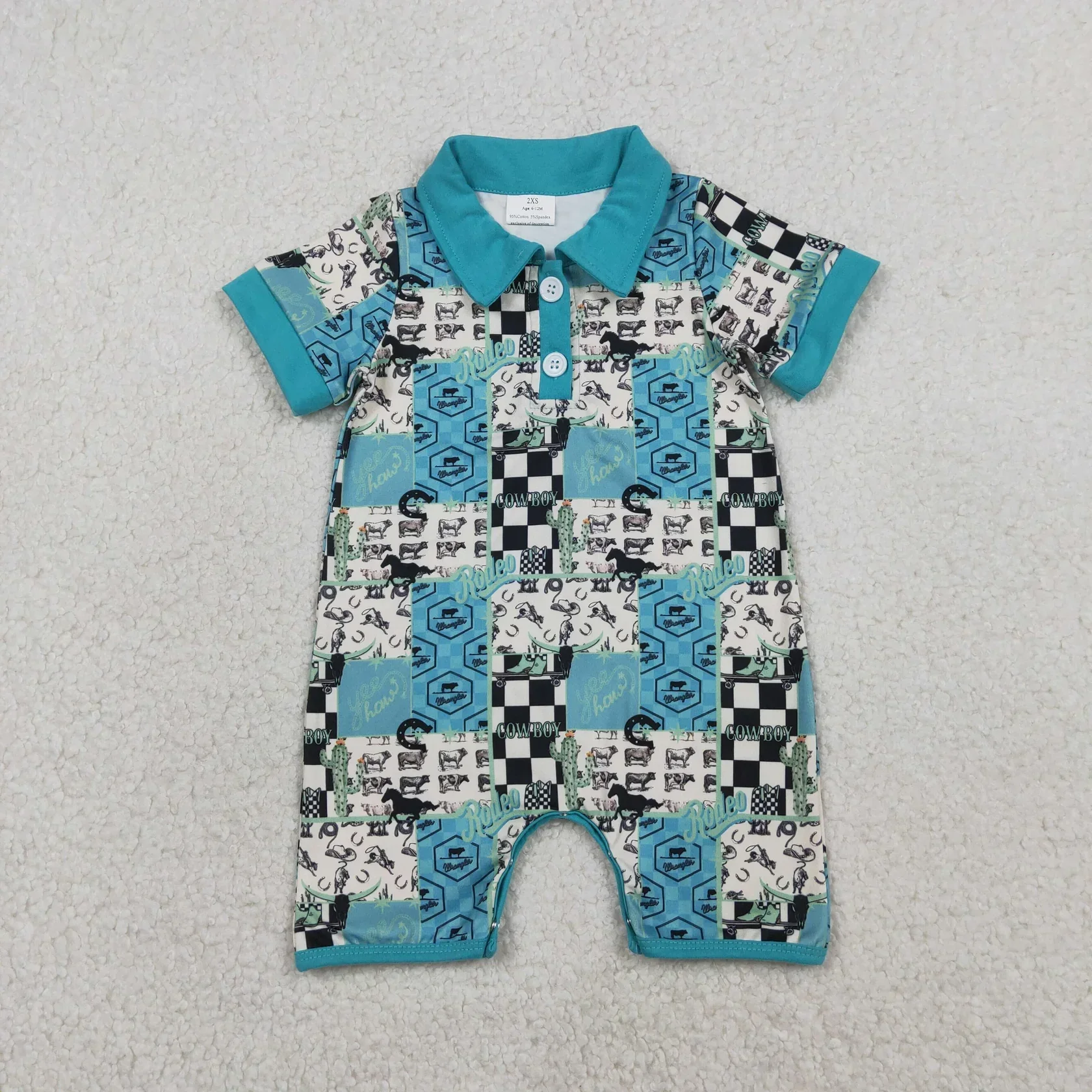 

Wholesale Baby Boy Coverall Newborn Infant Bodysuit Kids Toddler Short Sleeves Western Buttons Romper Children Boys Clothes