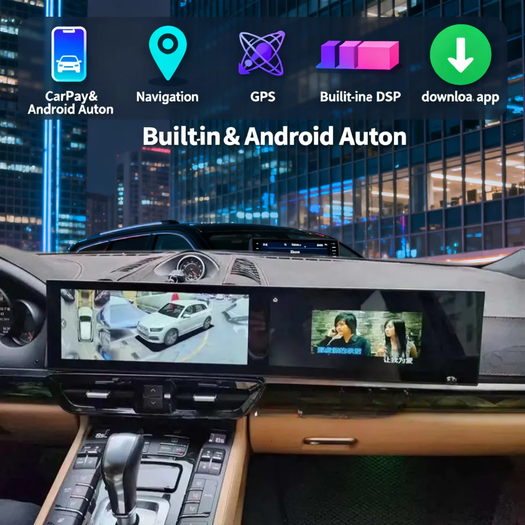 

12,3-дюймовый + 12,3-дюймовый экран 8+128 ГБ для Porsche Cayenne 2011-2017, Android Carplay, обновленный интерактивный мультимедийный видеоплеер с двумя экранами