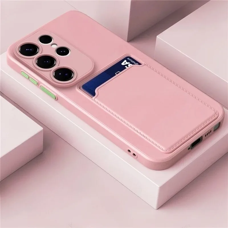 Liquid Silicone Case For Samsung Galaxy S26 S25 S24 Ultra Plus FE Edge Card Holder Case For Samsung A16 A26 A36 A56 A55 A53 A52S