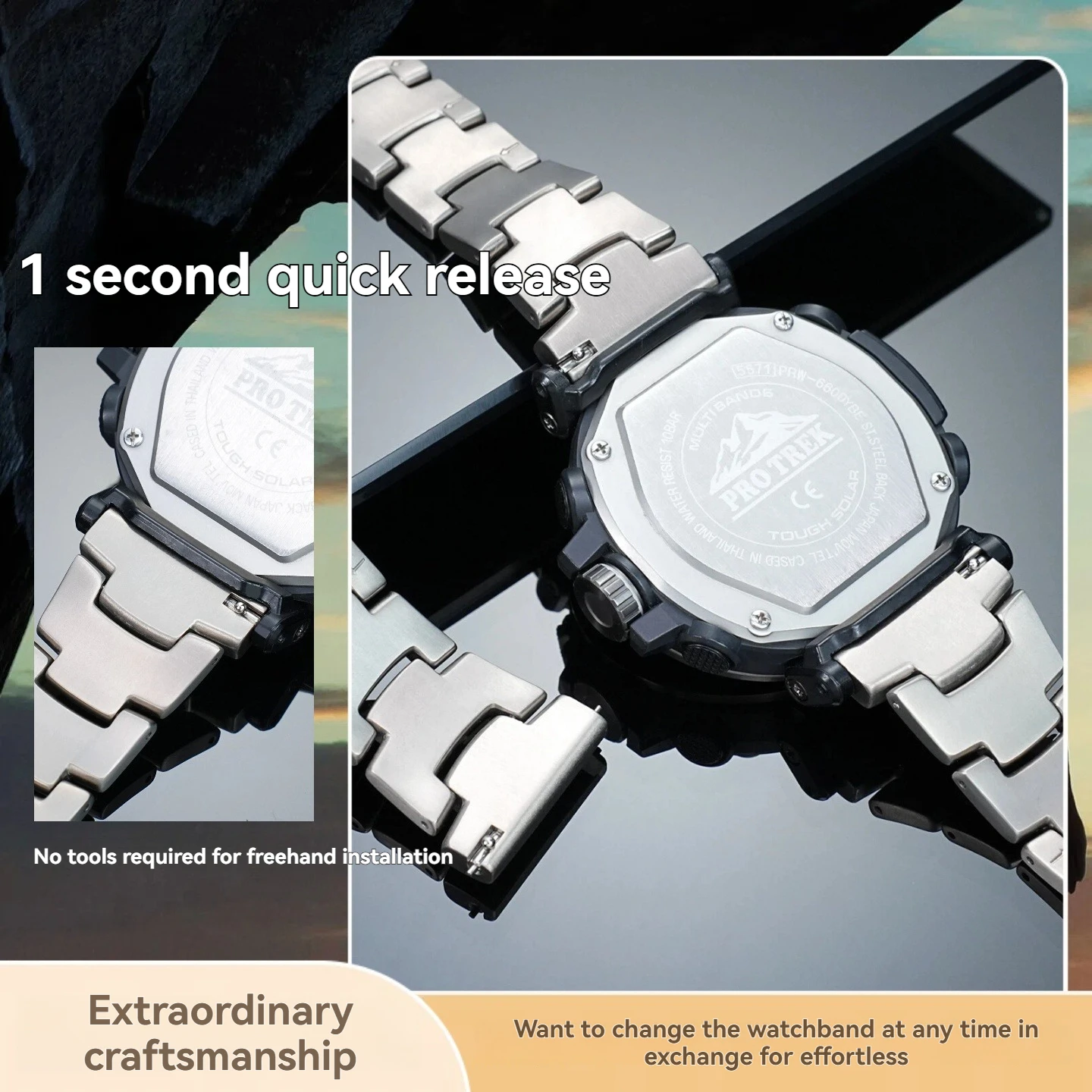 حزام بديل من سبائك التيتانيوم لـ Casio PROTREK PRW-6600/PRG-600Y/650/PRW-60/50/70/30 - 23 مم 24 مم (خفيف الوزن ومتين)