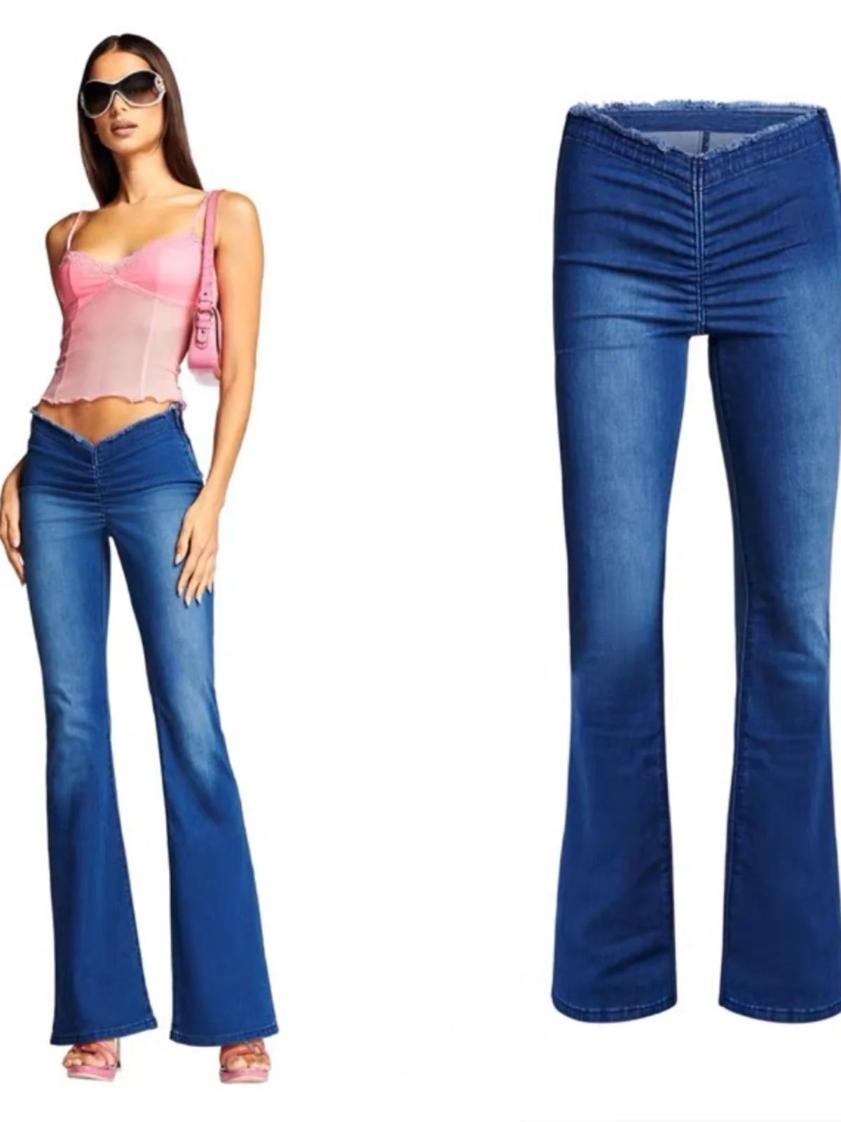 Sexy High-Waist Tight-Fit Denim Jeans Iia Easy Dreaming Ling Cotton Stretch Jeans Long Pants Micro Flared Legs Light Color