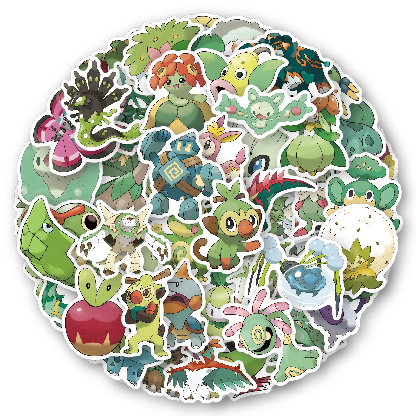 10/30/60PCS Cute Green Style Pokemon Anime Stickers Grass type Cartoon Decals DIY Laptop Fridge Phone Scrapbook Cool Graffiti