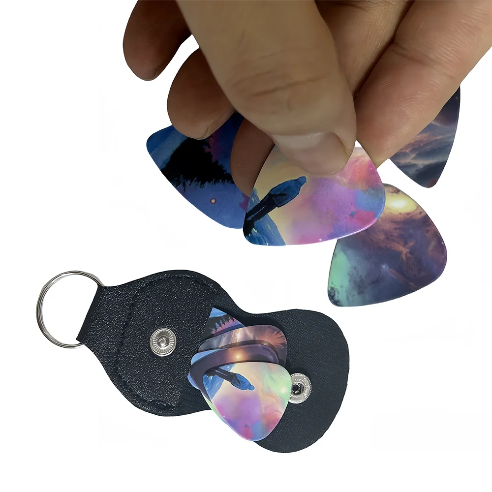 6 Pcs Original Sound Guitar Picks, Double-Sided Printed Ukulele Guitar Finger Shrapnel, Keychain Holster, Gift For Music Lovers