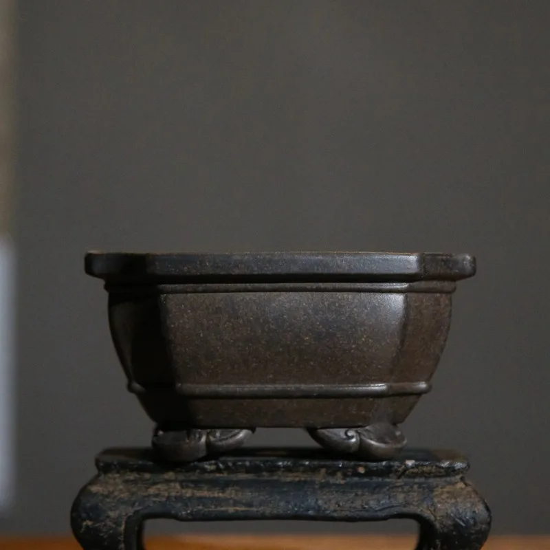 

Ceramic Square Purple Sand Bonsai Vase, Chinese Shape, Cubicle Desk, Office Room, Garden, Home Table Decoration, Handmade