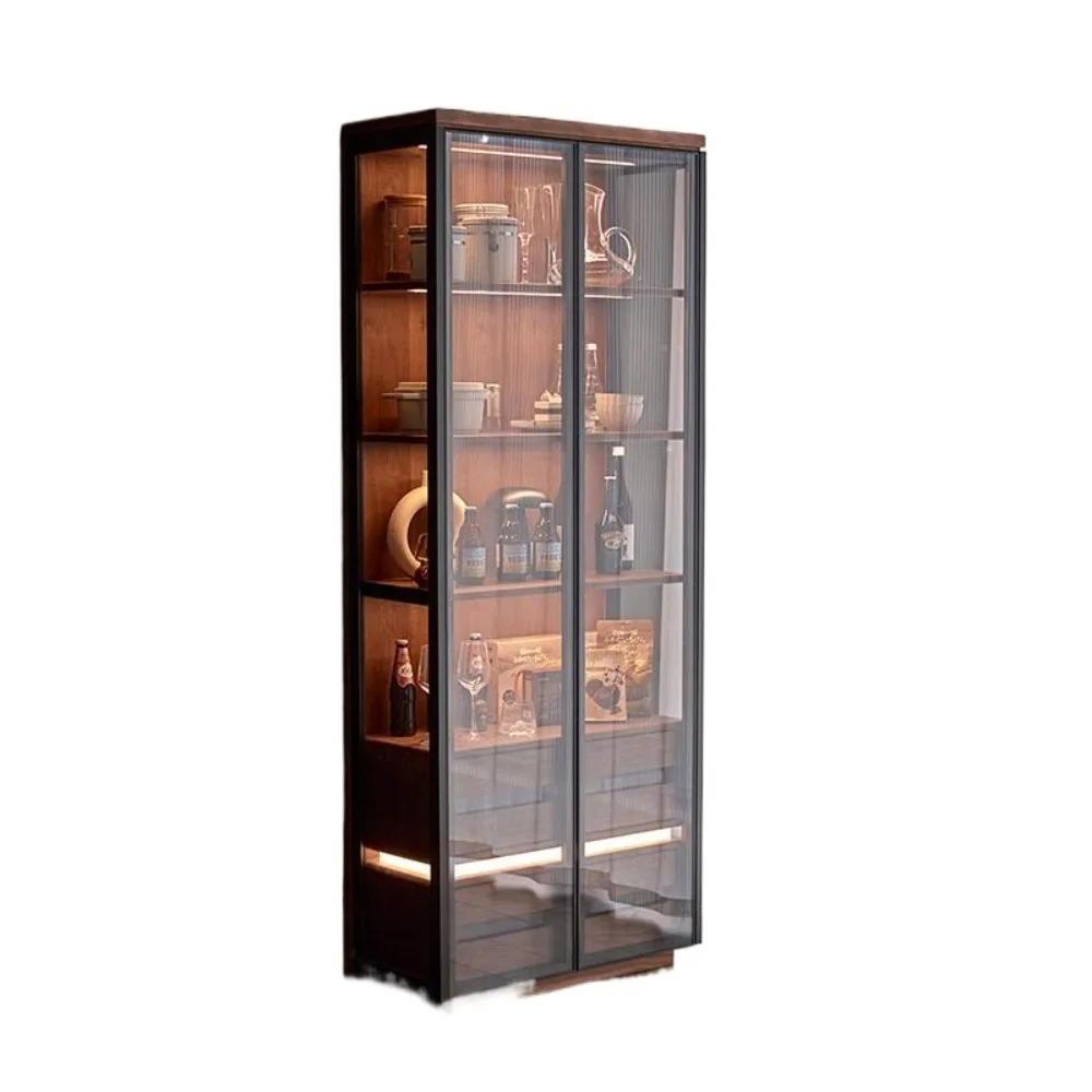 

Solid wood floor-to-ceiling bookcase, black walnut glass display case, living room dust-proof wall bookshelf