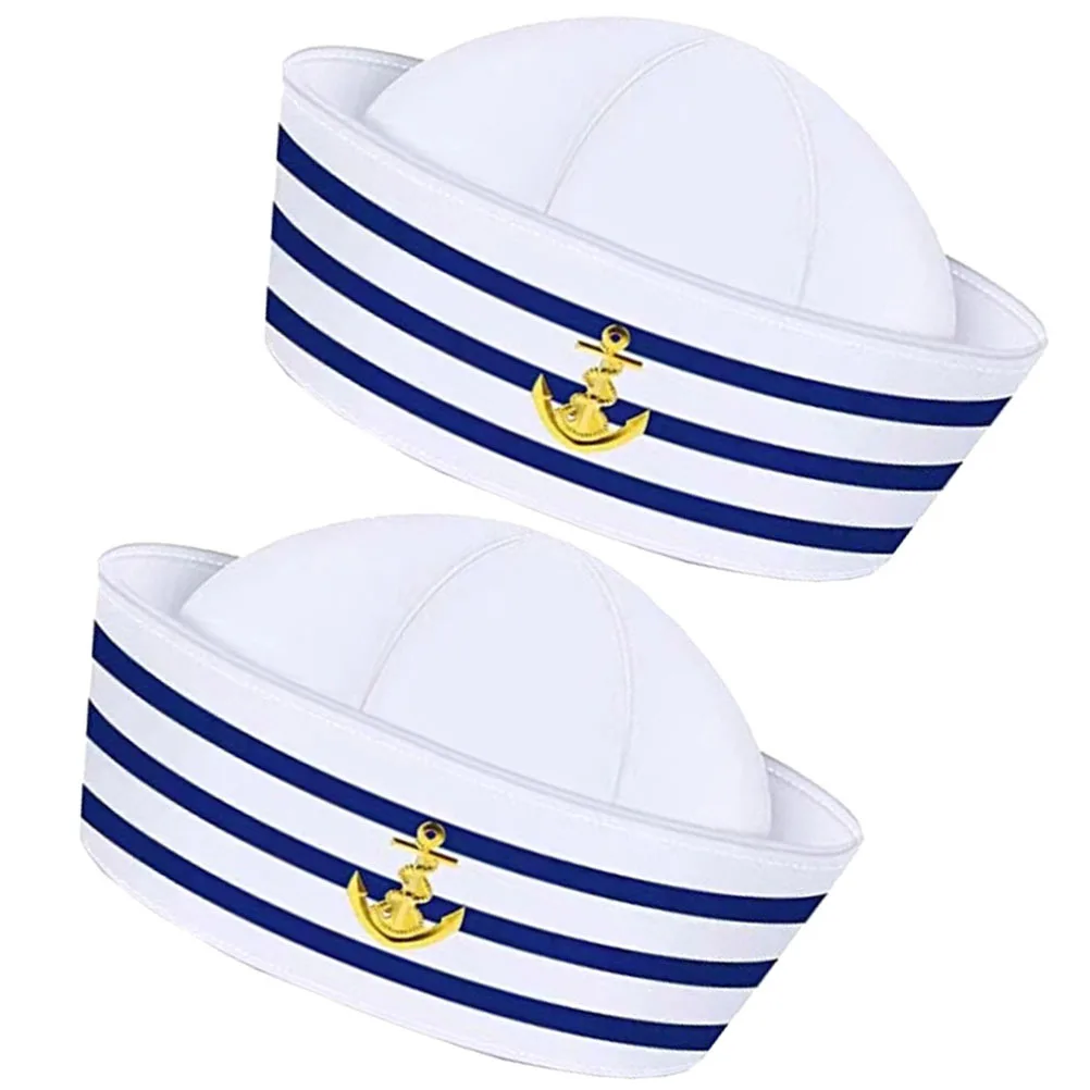 

2Pcs Captain Hats Polyester Material Lightweight Cosplay Sailor Hats Adult Party Performance Costume Props Sailor Hat