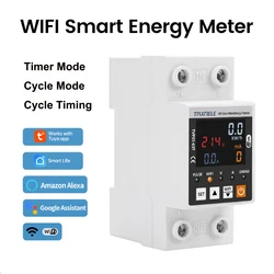 63A TUYA APP WiFi Smart Circuit Voltage Protector Relay Device Switch Breaker Earth Leakage Over Power kWh Meter AC 85-300V