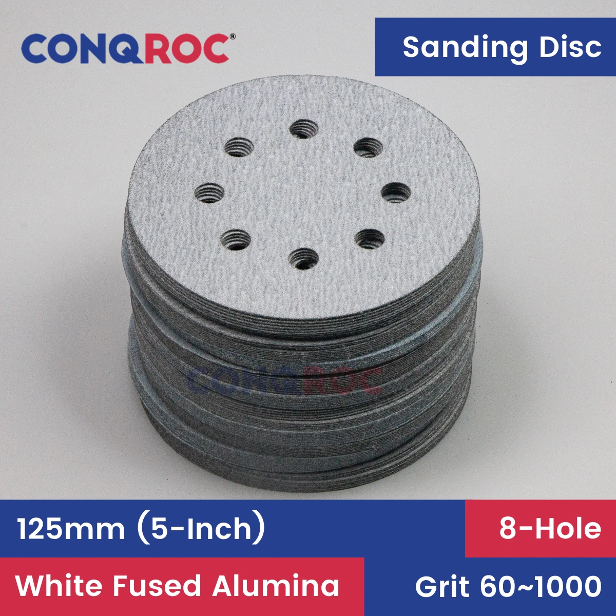 

Sanding Discs 100-Piece 125mm (5-Inch) 8-Hole White Fused Alumina Dry Sanding Papers Hook and Loop Grit 60~1000