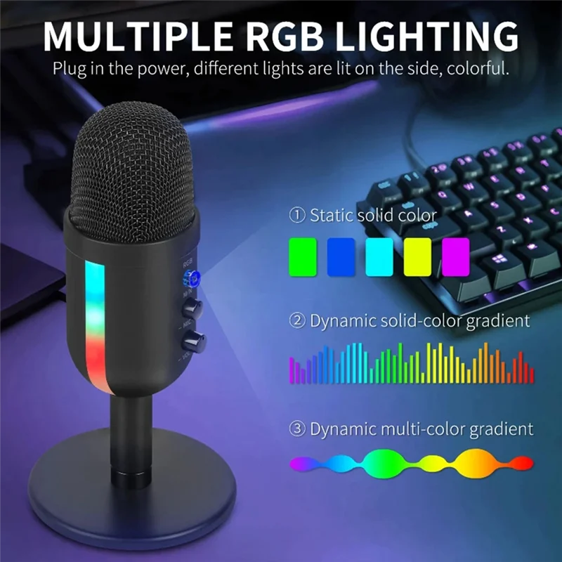 

RGB Gaming Microphone For PC Computer Recording USB Condenser Microphone Podcasters Be Influencers Gamers Studio Mic Durable-AU4