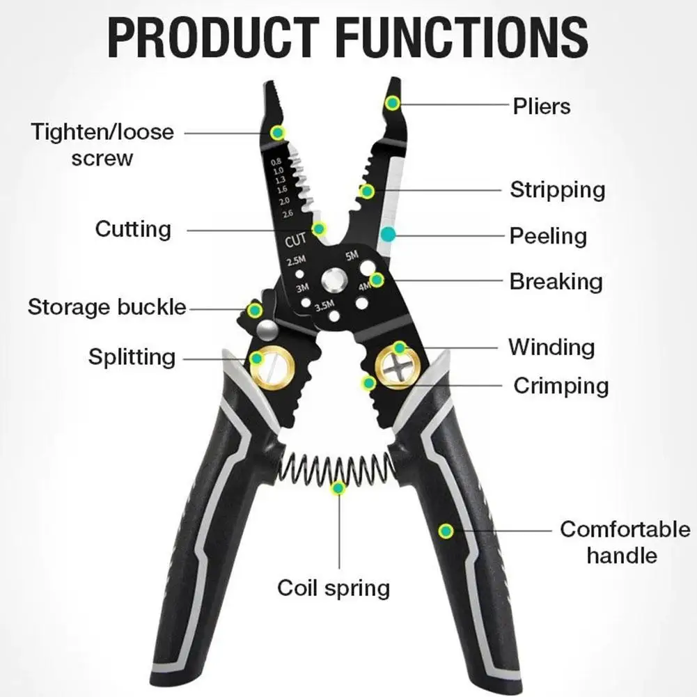 Wire Stripper Iron Wire Cutter Cable Cutter Clamper Electrician Pliers Crimping Tool Wire Winding Splitting P4D2