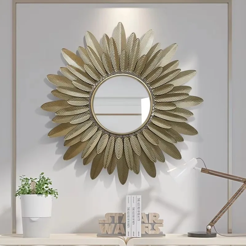 120CM Superior Quality Large Wall Art Mirror Gold Metal Frame Feather Modern Decorative Living Room Hanging