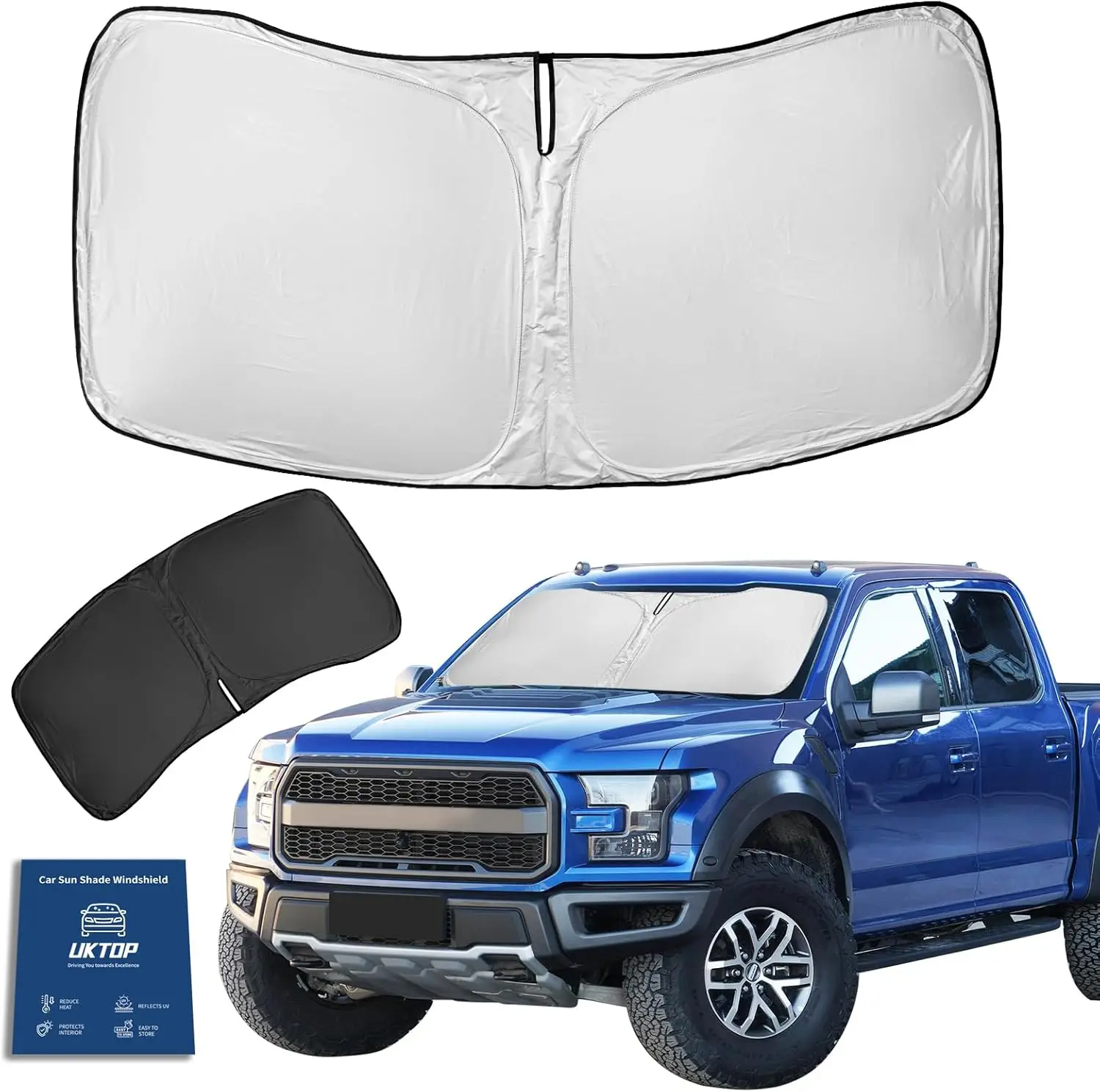 

for Ford F150 F-150 F250 F350 F450 2015-2020 Sunshade Sun Shade Windshield Cover - 4 Layers Front Window Shade 240T Retractable