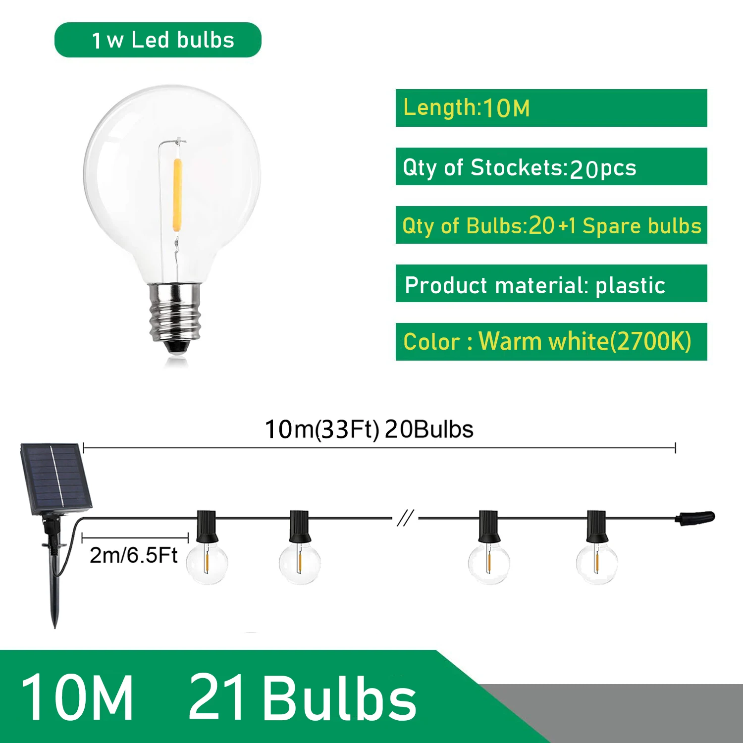 Girlande Solar LED Globe G40 String Licht Fee Outdoor Für Weihnachten Party Garten Dekorative Girlande Lampe Straße Terrasse Hinterhof