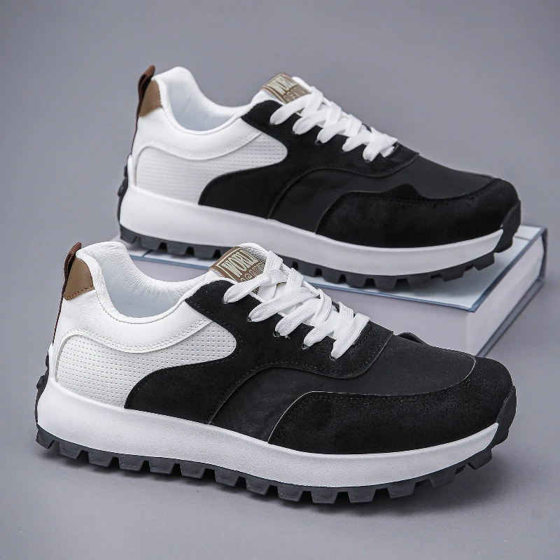 

Men's Sports Colorblocking Hundred Shoes Low Top Breathable Leather Fabric Patchwork Casual Shoes
