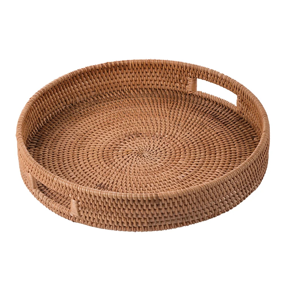 

Rattan Storage Basket Fruit Tray Multipurpose Plate Hamper Hand-woven Dish Footstool