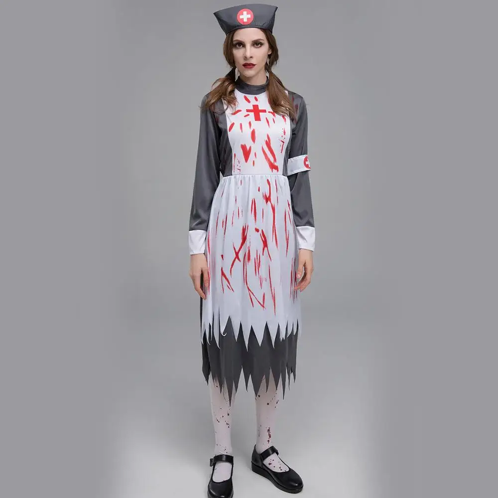 Transfrontalier loween horreur Zombie infirmière jeu Costume Performance grande taille Zombie ow tenue femme traditionnelle...