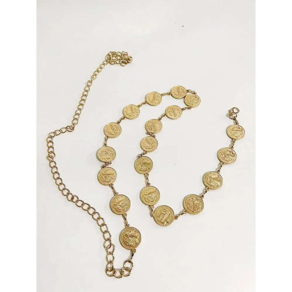High Quality 80s Gold Coin Alexander The Great Chain Belt Women Waist Belly Chain Fashion Accessory