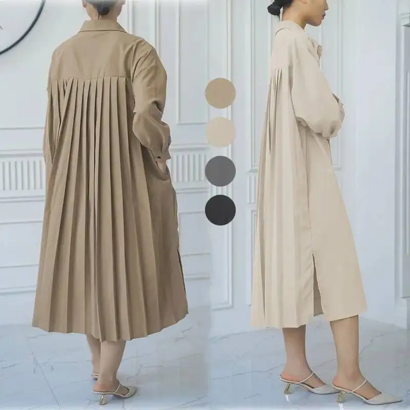 Vestido Holgado por Encima de la Rodilla para Mujer, Estilo Casual, Versión Grande, con Pliegues en la Espalda, Vestido Camisero Largo, Nueva Colección Primavera-Otoño de Lotte