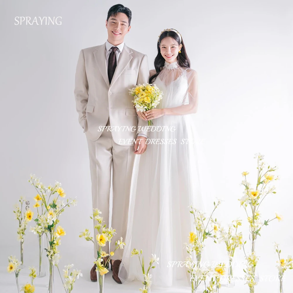 

SPRAYING High Collar Wedding Party Dresses A-line Illusion Korea Bridal Gown Photo Shoot 2025 Elegant Evening Gown for Women