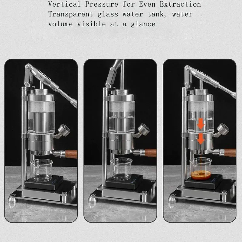 Manual Lever Espresso Machine Stainless Steel Hand Pull Coffee Maker with Pressure Gauge for Home Barista