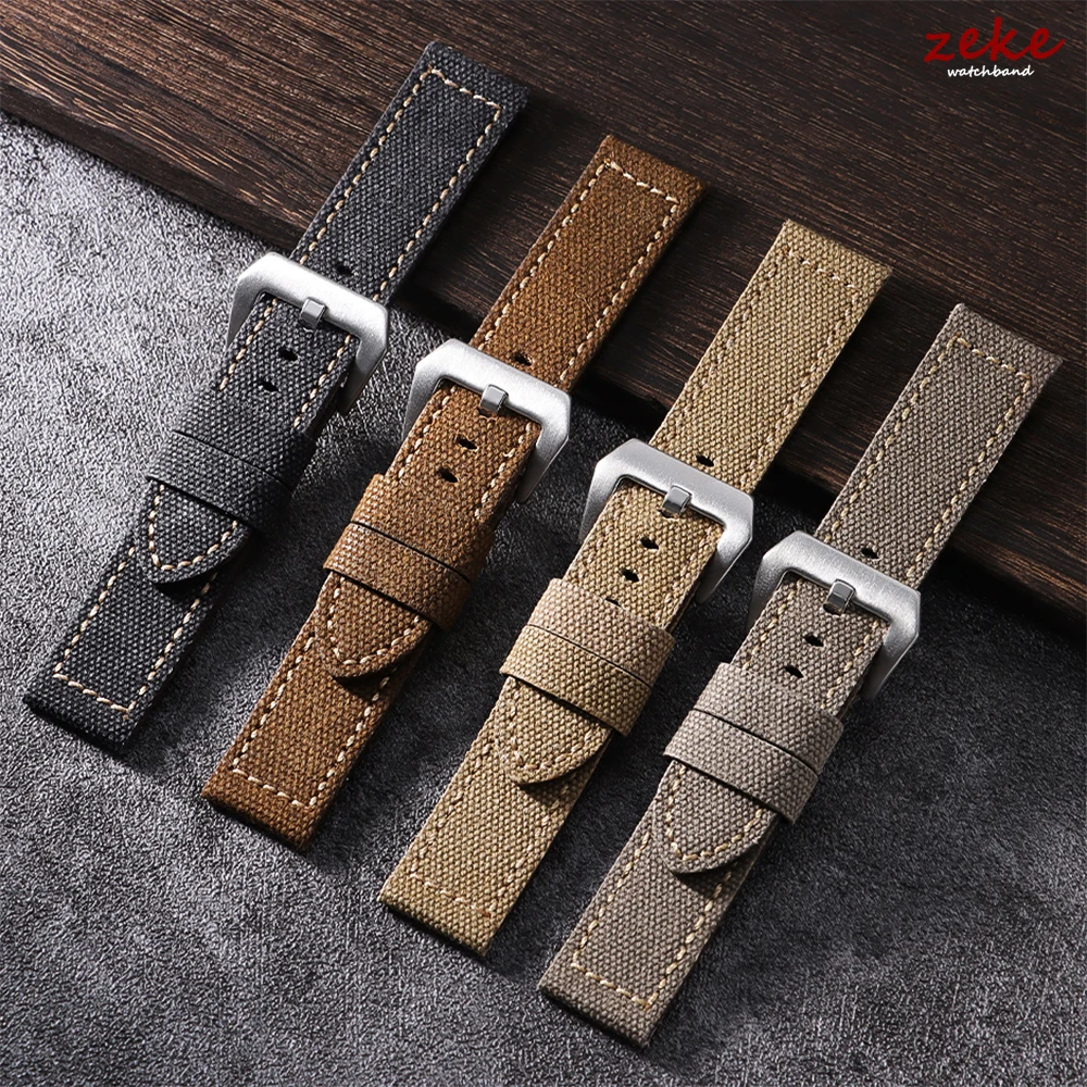 Wasserdichtes Segeltuch-Uhrenarmband, Nylon-Leder-Uhrenarmband, 20 mm, 22 mm, 24 mm, für Panerai, Vintage-Nähband, Sportgürtel für Herren