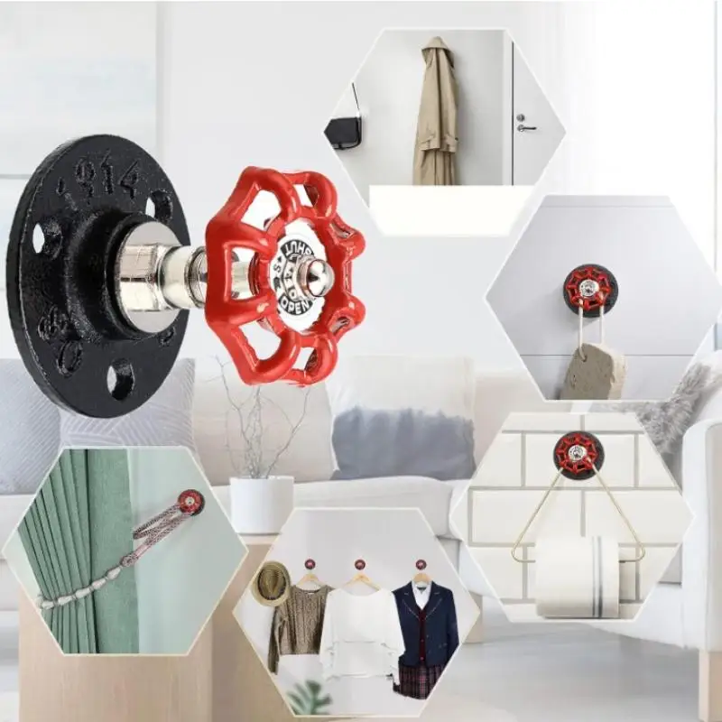 Industrial Retro Faucet Valve Towel Hook Durable Rustproof Metal Wall Hanger for Kitchen Entryway Coat Storage