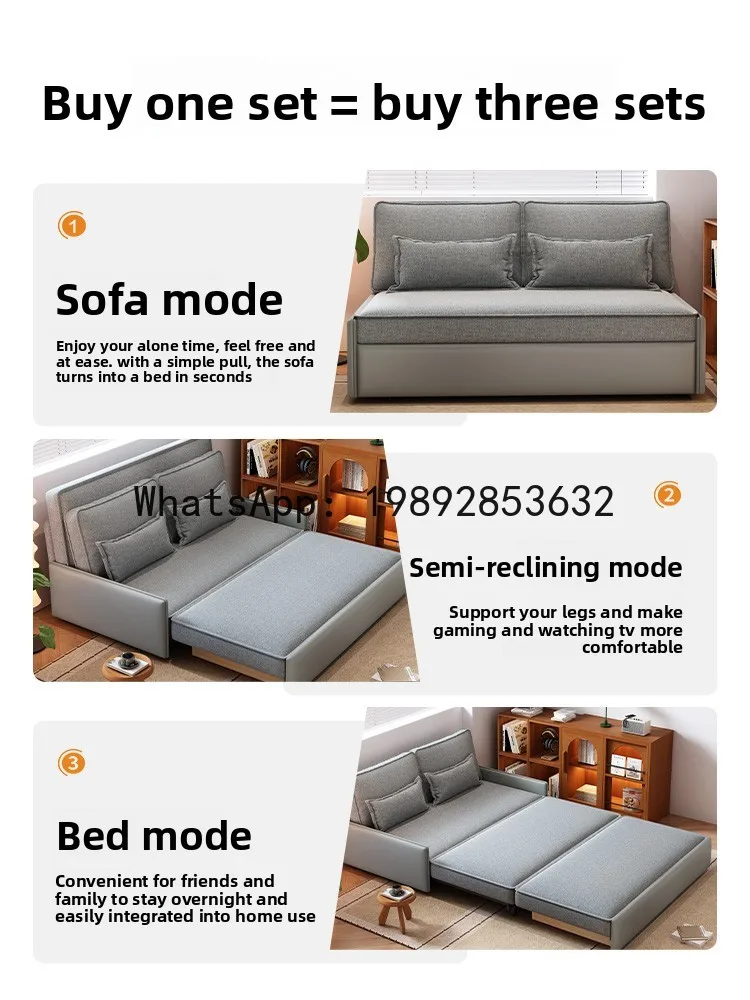 Folding Sofa Bed Modern Simple Multifunctional Living Room Extendable Storage Leather Fabric Double Single Bed