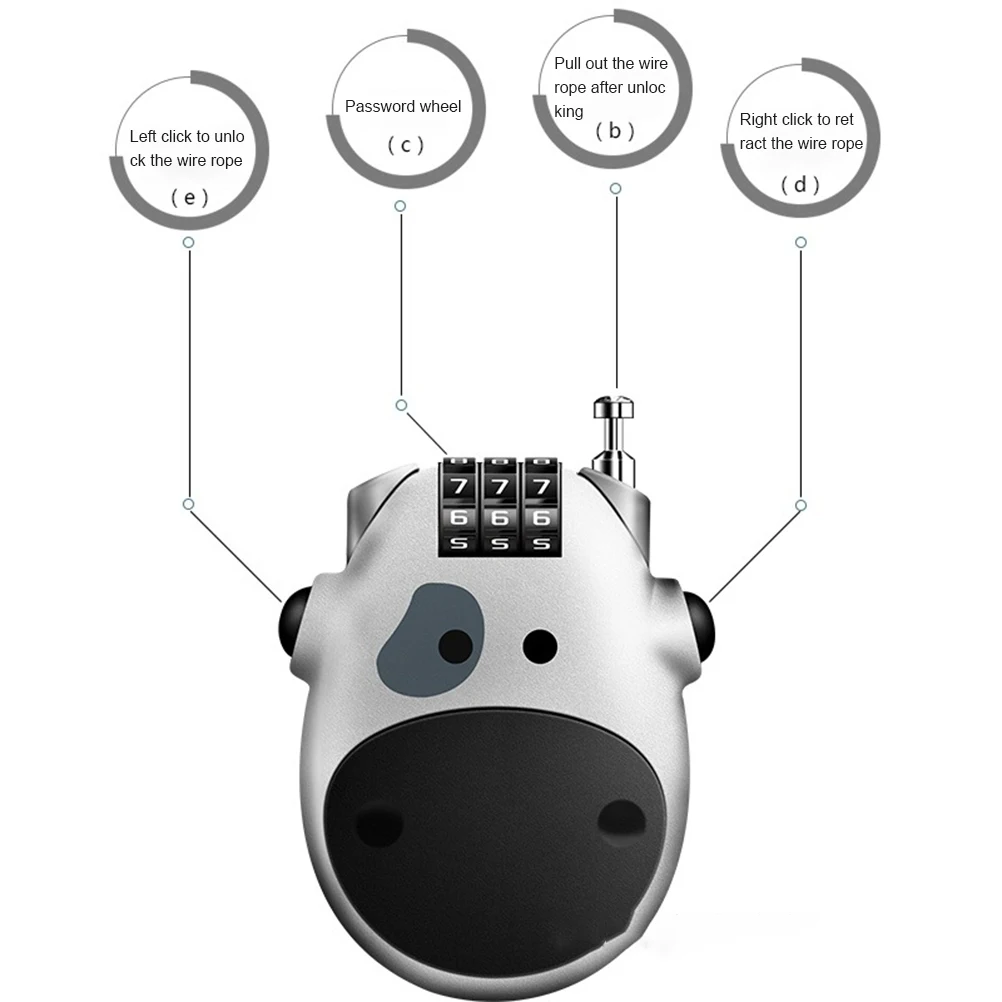 Kłódka linkowa Kłódka linkowa z motywem krowy Kłódka rowerowa Kłódka do kasku Kłódka do bagażu podróżnego Kłódka do sank z wysuwaną linką stalową Kłódka do kasku