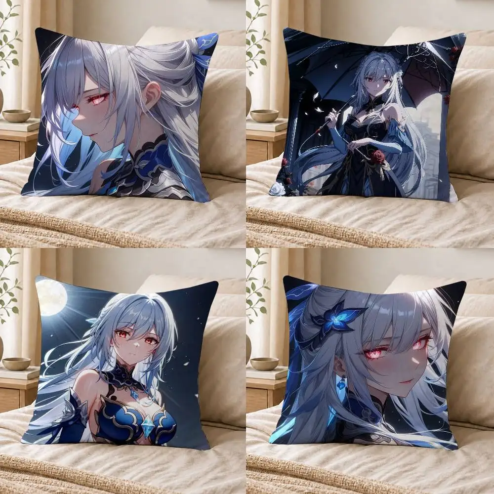 H-Honkai Jingliu Double-sided Printed Square Decorative Cushion Cover for Sofa Living Room Home Decor