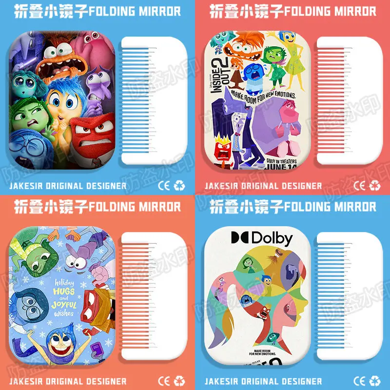 Inside Out 2 Folding Mirror Comb Set Kawaii Disney Cute Anime Toys Creative Student Cartoon Portable Mirror Hair Comb Girls Gift