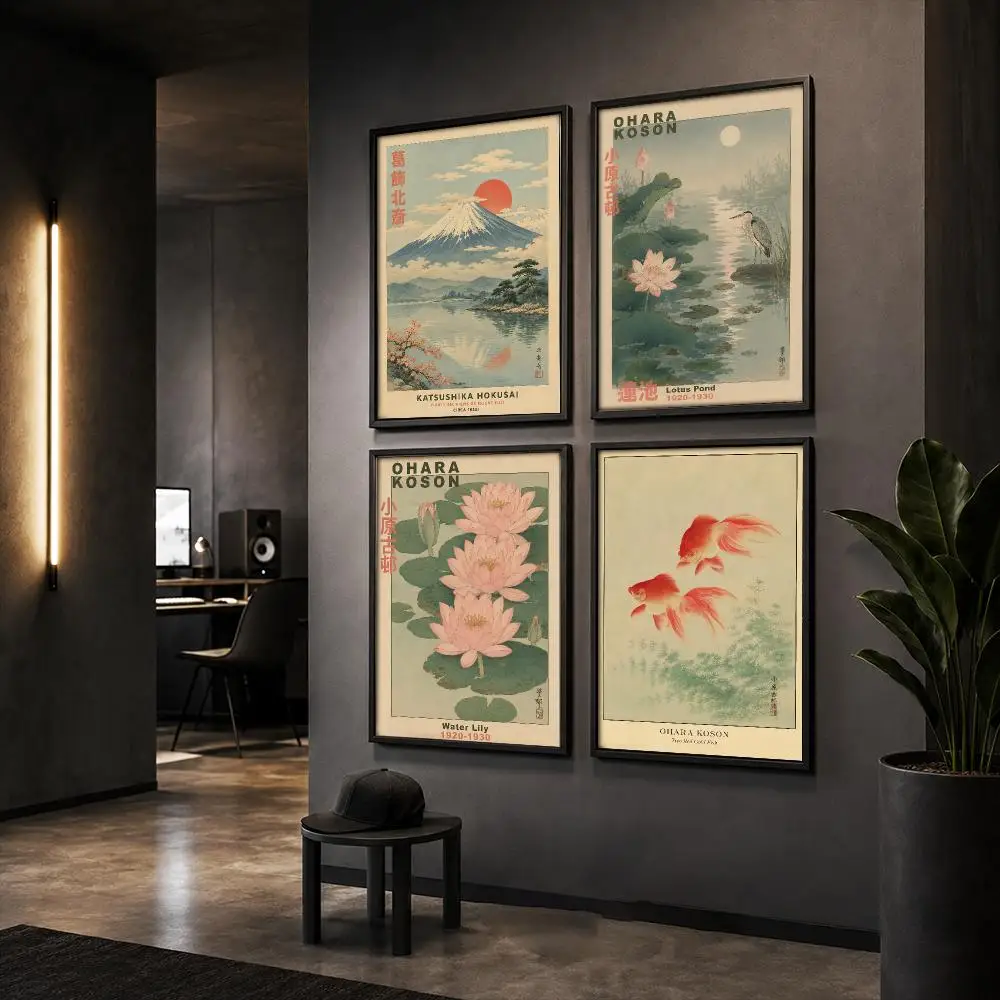 H-Hokusai Ohara Koson Japanese Poster HD Wall Art Wall Stickers Home Living Room Bedroom Bar Office Decor Prints