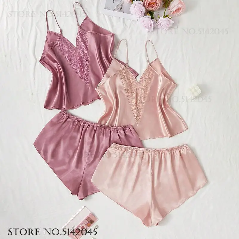 PLUS SIZE 3XL 4XL Women's Pajamas Sleepwear 2Pcs Set Sexy Suspender Lingerie Pijamas Suit Patchwork Lace Home Clothes Loungewear 4