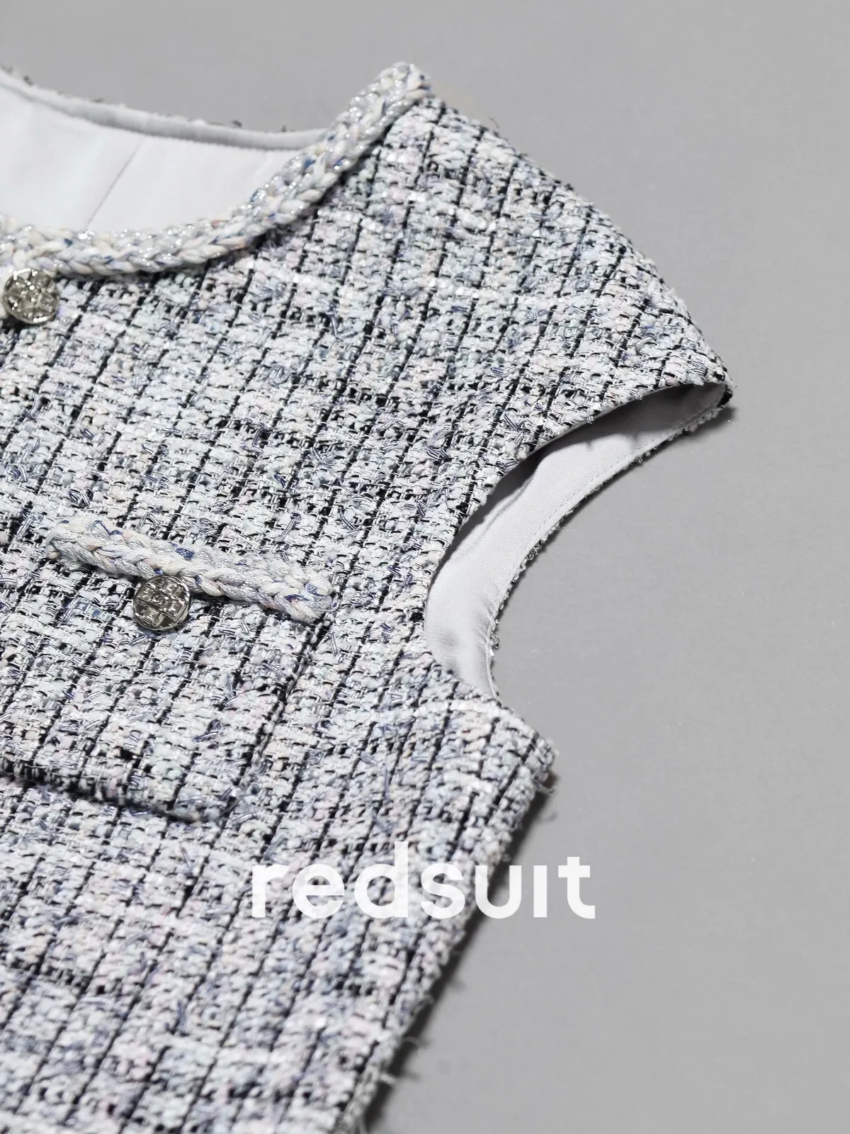 New Minimally designed high-end pocket with edging gray grid vest and fashionable vest clip Custom size