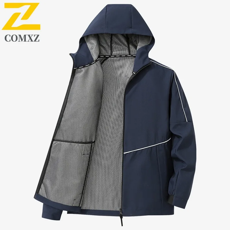COMXZ Spring Autumn Comfortable Breathable Fashion All-Match Couple Windproof Waterproof Hooded Jacket lightweight windbreaker