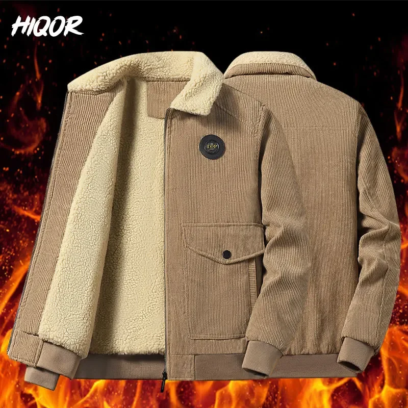 

HIQOR 2023 Jackets Men's Bomber Jacket Winter Outdoor Thickened Coat Casual Y2k Corduroy Jacket for Men Fleece Coats Veste Homme