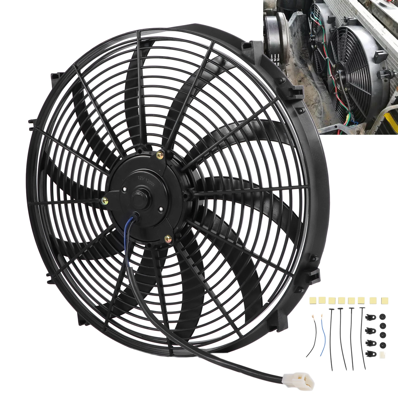 Car Air Conditioner Electric Fan 16in 10 Blades Push Pull Modification Replacement for Trucks RVs DC 12V