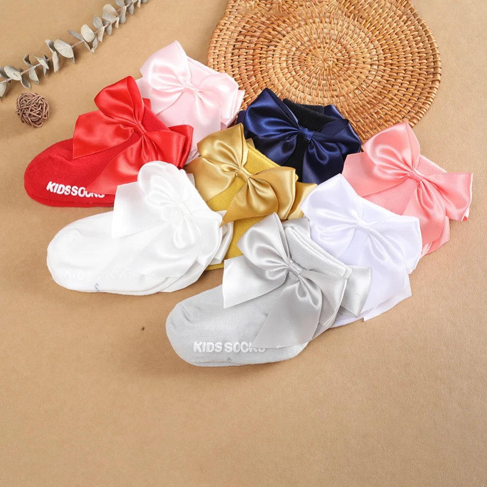 Baby Toddlers Socks Girls 0-3Y Cotton Solid Bow Outing Cute Long Sock Soft Casual  Mesh Breathable Children Socks