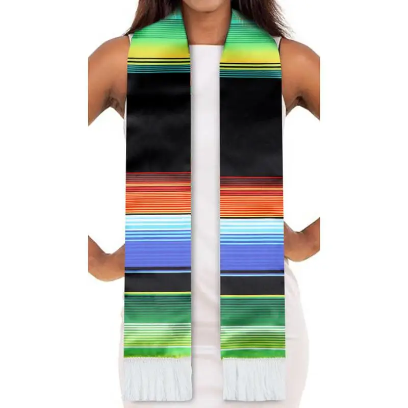 Mexican Graduation Shawl Belt Colorful Scarf Graduation Honor Shawl rainbow color tassel ribbon ceremonial shoulder strap