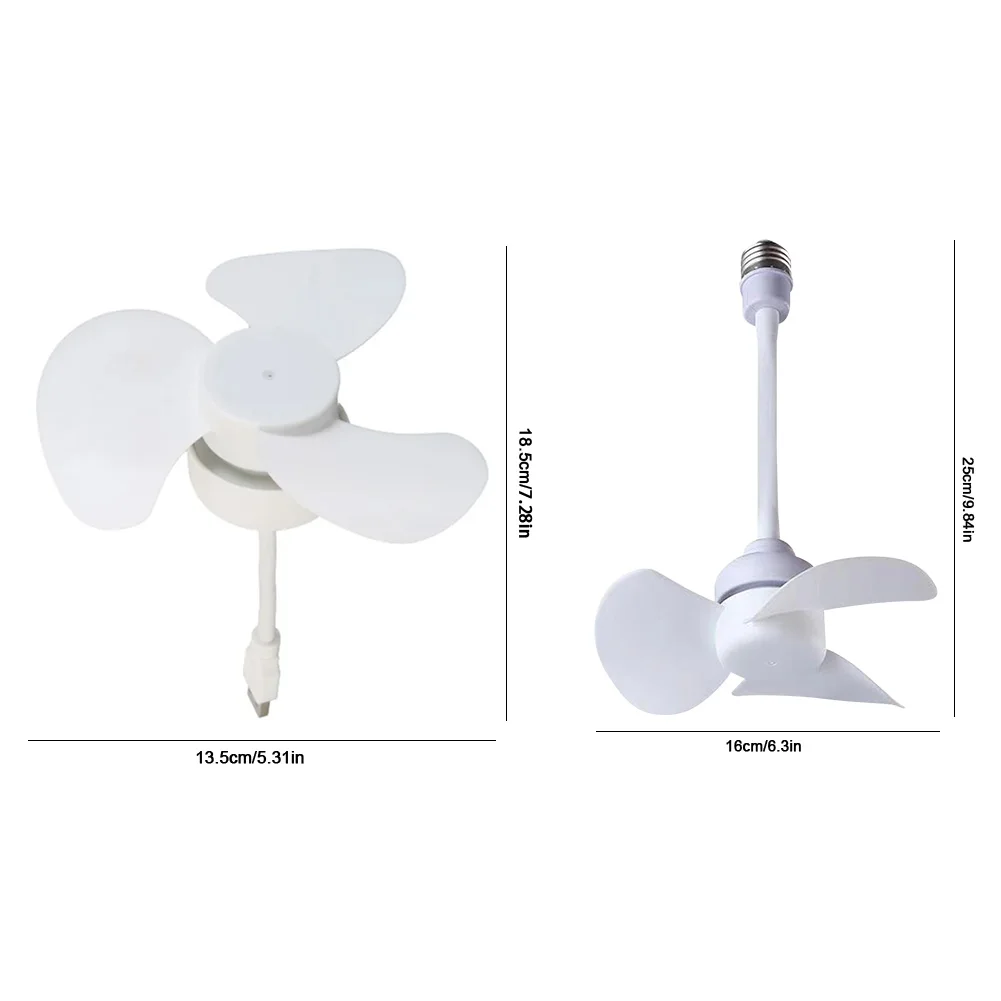 Socket Fan Light E27 Base/USB Indoor Ceiling Fan Light Hose Extender Light Bulb Fan with Socket for Bedroom Living Room