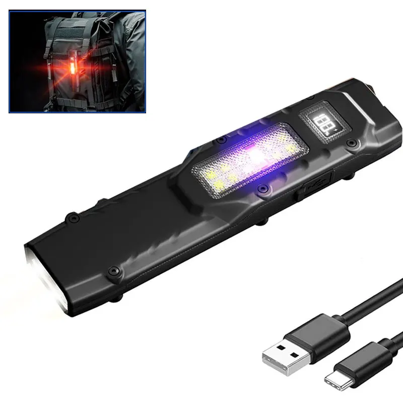 Linterna táctica súper brillante 1100LM Control de doble interruptor EDC recargable impermeable lámpara de emergencia 9 modos de luz UV