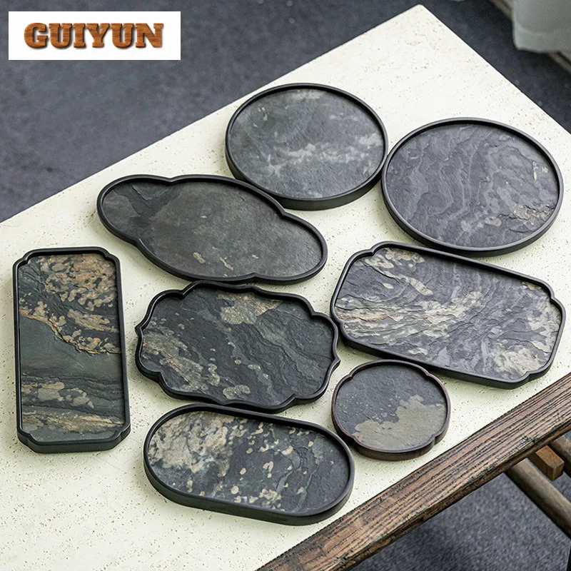 Wabi-sabi Stitched Rock Panel Tea Tray Dessert Candy Tray Coffee Storage Board Teapot Support Dishes for Serving Tea Ceremony