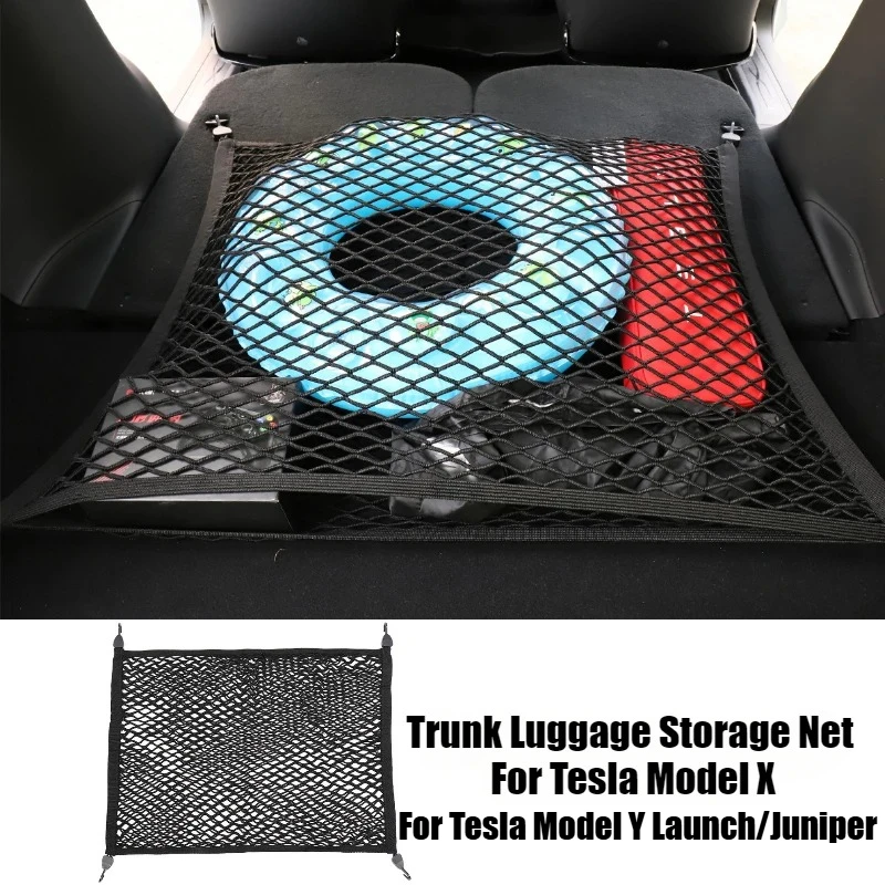 

Сетка для хранения багажника для Tesla Model X Model Y Juniper, крючок для сумки, двухслойный дорожный багаж, фиксированная сетка для кемпинга на открытом воздухе