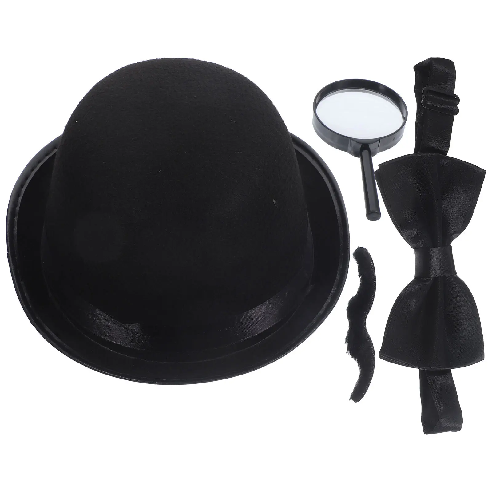 

1 комплект, комплект для детективного наряда, шляпа, усы, увеличительное стекло, галстук-бабочка для косплея, вечеринки, реквизит на Хэллоуин, товары для вечеринок